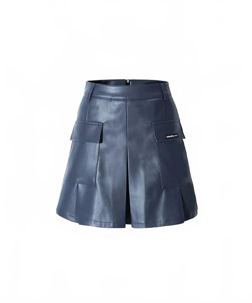 NEW MAHES GOLF women's cargo pocket pleated leather golf skirt in navy
